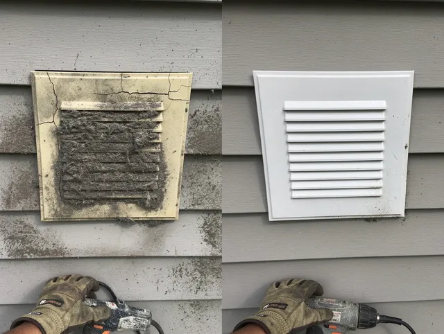 Santa Monica Dryer Vent Cleaning technician installing high-quality dryer vent cover at a residential property in Santa Monica