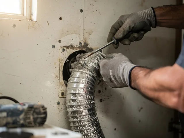 Santa Monica Dryer Vent Cleaning technician performing precise dryer vent hose installation in Santa Monica